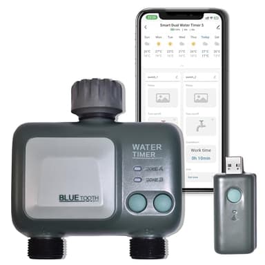 johgee Programmateur Arrosage WiFi Bluetooth avec 2 Sorties, étanchéité IPX5, Arrosage Automatique, Programmateur d'irrigation pour Jardin Pelouse