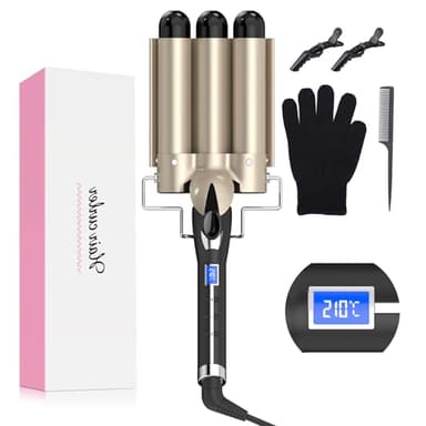 Fer a Boucler 3 Tetes Waver 32mm, AIMERVO GRANDES VAGUES Fer Onduler Wavy 14 Températures à Contrôle de 80⁰C à 210⁰C- Ecran LCD, Revêtement en Tourmaline-Céramique, Chauffage Rapide de 30 Secondes