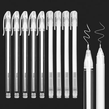 Lot de 9 stylos gel blancs avec pointe de 0,6 mm 0,8 mm, marqueur blanc, pinceaux blancs pour dessin, croquis sur papier noir, création artistique
