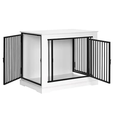 BEWISHOME Cage pour Chiens,3 Portes,Niche Moderne pour Chien,Cage Chien Interieur,pour Chiens de Petite Moyenne,81 x 55 x 67.5cm,Blanc EMGL03W