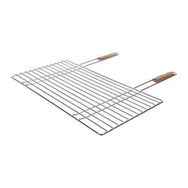 RUECAB - Grilles de Cuisson Barbecue et fumoir - Grille de Barbecue Simple, Grille Barbecue rectangulaire, Grille BBQ 58x30 - Matière : Acier chromé - Dimensions : 58 x 30cm - Poignées Bois
