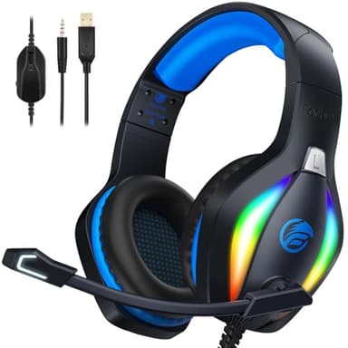 Fachixy FC100 Casque Gaming pour PC, PS4, PS5, Xbox, Mac, Nintendo Switch, Casque Gamer PS4 avec Lumière RVB, Casque PS5 avec Micro, Casque Antibruit avec Prise Jack 3,5 MM - Bleu