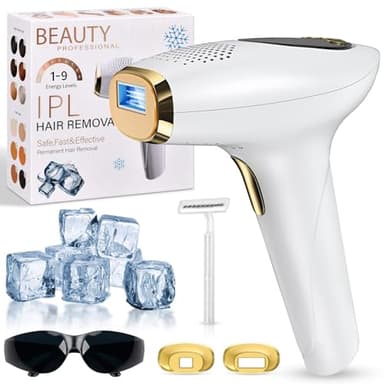 Épilateurs à lumière pulsée, Épilation au laser IPL avec Fonction de Refroidissement, 9 Vitesses et 3 Fonctions HR/SC/RA, Appareil d'épilation pour Hommes, Femmes, Corps, Aisselles (Blanc nacré)