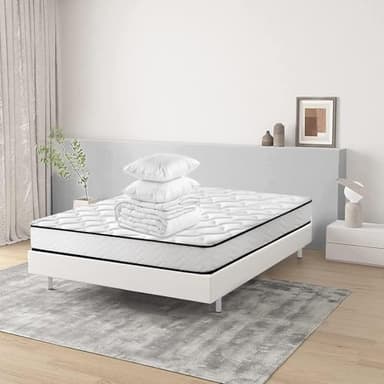Luxirest Ensemble Matelas et Sommier et Couette et Oreiller - Matelas 140x190x16 - Sommier Tapissier 140x190 - Couette 220x240-2Oreillers 60x60 (Pack Matelas 140x190+Sommier Tapissier)