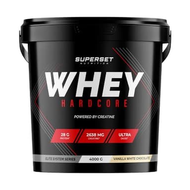 Superset Nutrition | Whey Hardcore (4kg) | Whey protéine | Whey technique pour renforcer la masse maigre, la force et l'endurance - Vanille Chocolat Blanc