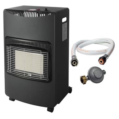 INTEC- Poele à gaz pliable Noir 4200W Allumage Piezo Chauffage d'appoint gaz Tuyau gaz + détendeur butane