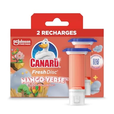 Canard® WC Fresh Disc Recharges Edition Limitée - Mango Verse - Parfum Continu - Bloc Sans Cage Nettoyant WC - 2 Recharges de 36ml