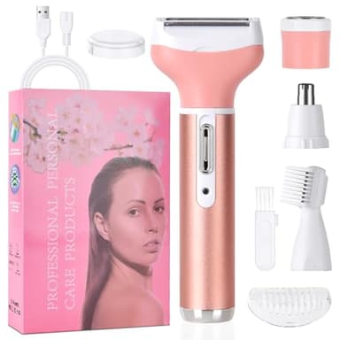ACWOO Rasoir Électrique Femme, 4 En 1 Rasoir Indolore Rechargeable, Tondeuse Femme Indolore, Rasoir Femme Sans Fil, Épilateur Électrique Femme, Pour la Visage, Bras, Jambes, Aisselles, Bikini