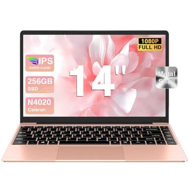 bvate 2025 Ordinateur Portable 14 Pouces 256 Go Metal Shell Win 11 N4020 Support Expansion 1 to SSD 1080P 2.4G+5G WiFi Mini HDMI & Souris sans Fil et Un Film de Clavier AZERTY pour Clavier -Gold