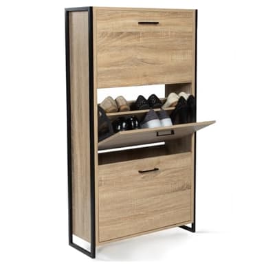 IDMarket - Meuble à chaussures 18 paires LUIS 3 portes design industriel