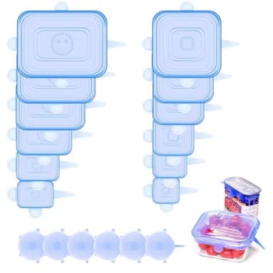 Samsco Lot de 18 couvercles extensibles en silicone réutilisables de différentes tailles, extensibles et durables, idéaux pour bols, tasses, boîtes et fruits, bleu