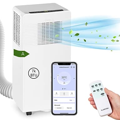 Klarstein Climatiseur Mobile Silencieux, 4 en 1, Mode Nuit, Déshumidificateur, Ventilateur, Mini Climatisation à Faible Conso, Evacuation, Puissante, 7000 BTU