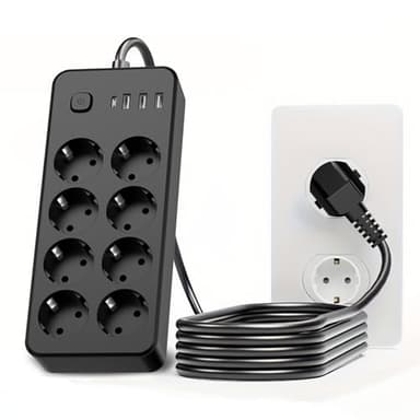 Multiprise 8 Prises 4 Ports USB [12W] - Bloc Parafoudre Anti-Surtension, Interrupteur Individuel, Câble 1.8m - Sécurité Certifiée pour Smartphone/PC/Maison/Bureau (Noir)