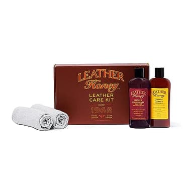 Leather Honey Kit Complet d’Entretien du Cuir - Conditionneur Cuir (236ml), Nettoyant Cuir (236ml) & 2 Chiffons Applicateurs pour Vêtements, Meubles, Intérieurs de Voiture, Chaussures, Sacs en Cuir