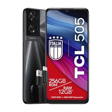 TCL 505 Smartphone 4G Écran 6,75 HDplus 90Hz, 256 Go, 12 Go RAM, Appareil Photo Hybride 50Mp, Android 14, Batterie 5010 mAh, Double Sim, Gris sidéral, Câble USB Type-C Additionnel