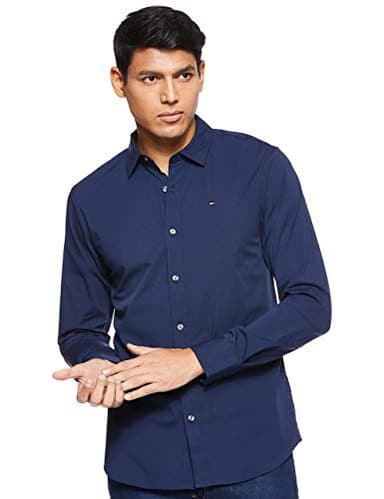 Tommy Jeans Homme Tjm Original Stretch Shirt Dm0dm04405 Chemises À Manches Longues Hauts Tissés, Bleu (Black Iris), M EU