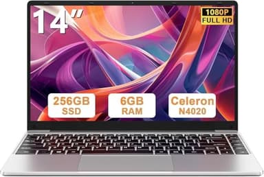 bvate Ordinateur Portable 14" Win11 256Go Soutien Extension SSD 1To Celeron N4020 PC Portable 2.4G+5G WiFi Mini HDMI & AZERTY Membrane du Clavier-Argent