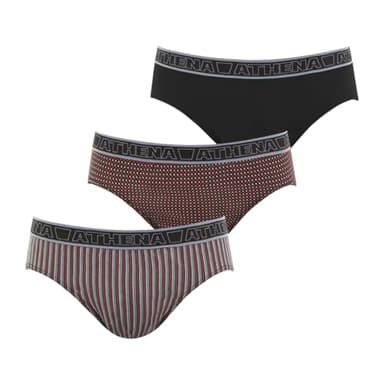 Athena - Lot de 3 Slips Homme Tonic - Slips 100% Coton - Taille Basse, Ergonomique, Doublure Avant, Confort et Maintien - Label Oeko-TEX - Rayures Rouge-Point Rouge-Noir, 7 (3XL)