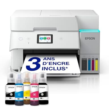 Epson Solution d’impression A4 blanche EcoTank ET-4956 avec Wi-Fi, réservoirs d’encre AirPrint, chargeur de documents, impression, numérisation, copie et fax recto verso + jusqu’à 3 ans d’encre inclus