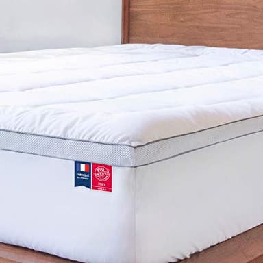 mello - Surmatelas Duo 8cm Oeko-Tex, surmatelas 160 x 200 Fabriqué en France, Elu Produit de l'année 2021 : Surmatelas Memoire de Forme et Housse Coton Matelassée, Soutien Moelleux