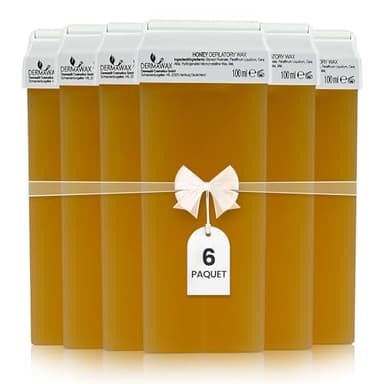 DERMAWAX 6 x 100 ml Cartouches Roll-On Miel – Cire Chaude Douce pour Peaux Sensibles, Épilation Jambes, Aisselles, Bras, Poitrine & Dos – Nourrissante au Miel, Made in Italy