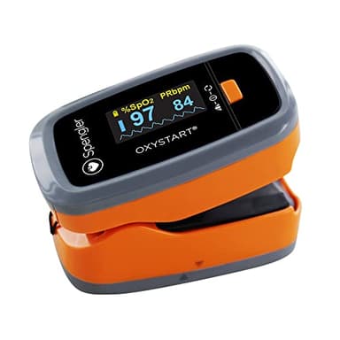 Oxymètre de doigt SPENGLER Oxystart, Oxymètre de pouls professionnel Portable, Mesure de l'Oxygénation, Facile à Utiliser, Fiable et Précis, Compact et Léger (Orange)