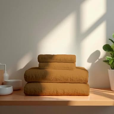 TRAMAS+ Lot de 4 Serviettes Premium 700 g, 100% Coton, 2 Serviettes 50x100 cm et 2 Serviettes de Bain 70x140 cm, Extra Douces, à séchage Rapide et très absorbantes - Ocre
