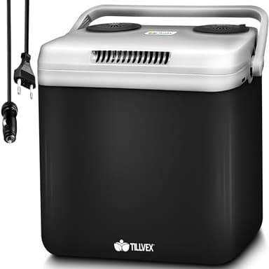 tillvex Glacière électrique 32L | Mini Frigo 230 V et 12 V pour Camping avec Voiture | refroidit et réchauffe | Mode ÉCO (Anthracite)