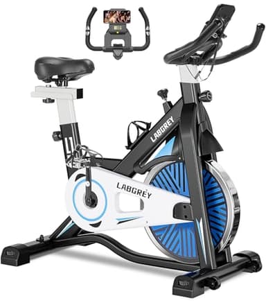 LABGREY Vélo d'Appartement, Vélo de Fitness d'Exercice d'Intérieur Silencieux avec Écran LCD, Guidon et Siège Réglables, Résistance Ajustable pour l'Entraînement Cardio à la Maison (Argent)