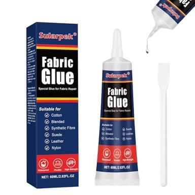 Sularpek Colle Textile, 60 ML Colle Tissu, Colle Tissu Extra Forte Transparent et Lavable, Colle Inodore pour Jeans, Tissus et Textiles, Polyester, Sans Solvant, séchage en 24 heures et imperméable