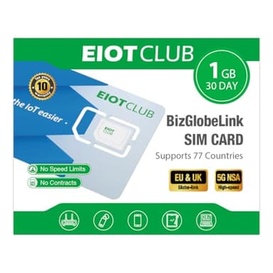 Carte SIM Internationale EIOTCLUB, 1 Go/30 Jours, 5G/4G LTE, pour Téléphone, Tablette, Routeur WiFi, Utilisable dans 77 Pays, sans Contrat, sans Frais D'Itinérance, sans Appels Ni SMS