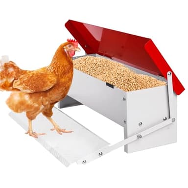 Mangeoire Automatique pour Poulets, 7Kg Mangeoire à Canard en MéTal pour L'ExtéRieur Sans DéChets Avec Couvercle RéSistant Aux IntempéRies pour 6-12 Poulets