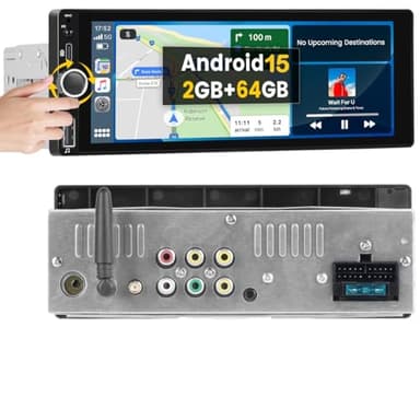 [2+64GB] Android 1 Din Autoradio Wireless Carplay, Ecran Tactile 6,9 Pouces Bluetooth Poste Radio Voiture avec GPS Navi, WiFi, Android Auto, Mirror Link, EQ, FM RDS
