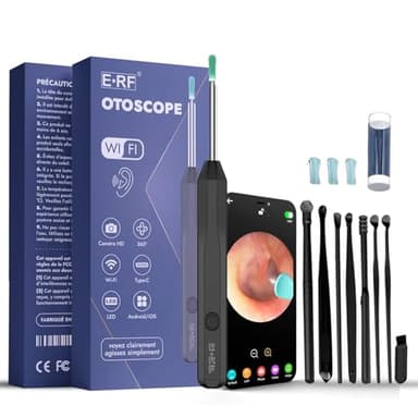 Otoscope | Otoscope Oreille | Cure Oreille | Otoscope Auriculaire WiFi | Nettoyeur Oreilles | Caméra avec 6 LED | Marque Française | IP67 Étanche | Caméra Oreille HD + Outil de Nettoyage Offert