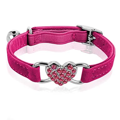 cobee Bling Heart - Collier pour chat - Avec cloche - Réglable - Avec ceinture de sécurité - Strass - Pour petits chats et chiens - Rouge rose