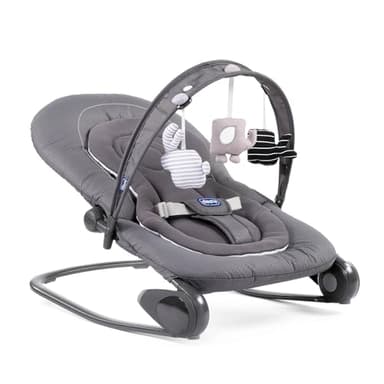 Chicco Hooplà Transat Enfant Évolutif pour Bébé de la Naissance à 18 kg, Position Fixe ou à Bascule, avec Barre de Jeu, Dossier Réglable et Coussin Réducteur, Fermeture Compacte - Moon Grey
