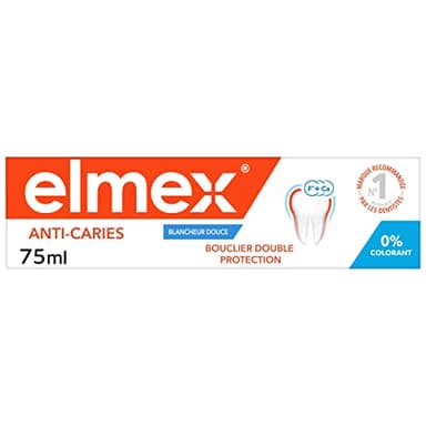ELMEX - Dentifrice elmex® Anti-Caries Blancheur Douce , protège contre les caries, reminéralise l’émail, forme une couche protectrice sur les dents-Bi pack 2X75 ml