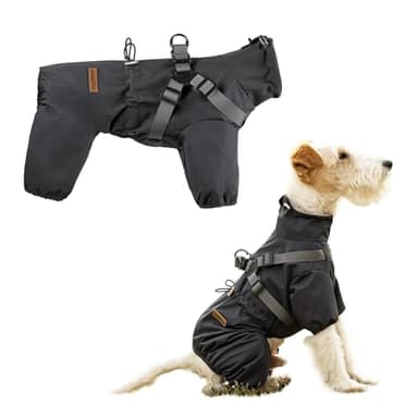 PAWBOSE Imperméables pour Chiens avec Harnais pour Chiens de Petite et Moyenne Taille, Veste de Pluie pour Chien Réglable, Manteau Pluie Chien Réfléchissant, 4 Jambes, Gris, L