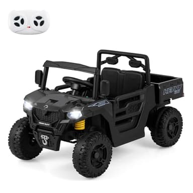 GOPLUS Tracteur Électrique Enfants 24V, Voiture 4x4 Électrique Enfants 2 Places avec Benne Basculante, Télécommande, Klaxon et Phares, Suspension à Ressort, Garçons Filles 3-8 Ans (Noir)