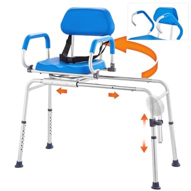 VEVOR Banc de Transfert Baignoire Coulissant, Sièges de Douche Pivotant à 360 Degrés, Banc d’Accès au Bain Antidérapant, avec Siège Rembourré et Ceinture de Sécurité, pour Personnes Âgées Handicapées