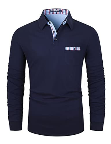 LIUPMWE Mode Polo Homme Manche Longue Cotton Casual T-Shirt Slim Fit Tops S-3XL,XL,Bleu