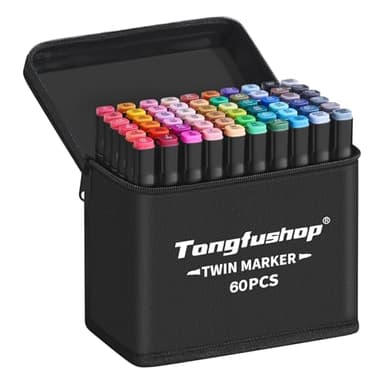 Tongfushop 60+2 Feutre a Alcool, Séchage sûr et Rapide Feutres Coloriage Adulte, Marqueurs de Dessin avec Sac en Tissu Portable et Base, pour Artistes et Adultes à Colorier