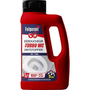 Fulgurant Déboucheur Turbo WC Sans Acide, Action Immédiate 5 minutes, Toilette, WC, Papier, Matières Organiques 500g