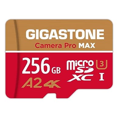 [5 Ans Récupération de données Gratuite] GIGASTONE Carte Mémoire 256 Go, Camera Pro Max, Vitesse jusqu'à 130/85 Mo/s, pour GoPro, DJI, Drone, 4K Video A2 V30 U3 MicroSDXC avec Adaptateur