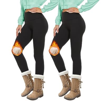 DDOBB Pack de 2 Leggings Thermiques pour Femmes - Leggings Thermiques Doublés - Leggings Thermiques en Polaire pour l'Hiver - Leggings à Taille Haute - Leggings Opaques - Chauds - Pour le Quotidien