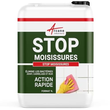 Anti moisissure puissant pour mur intérieur plafond et salle de bain - Élimine les moisissures et les taches noires sur joints et carrelage - 1 L - ARCANE INDUSTRIES