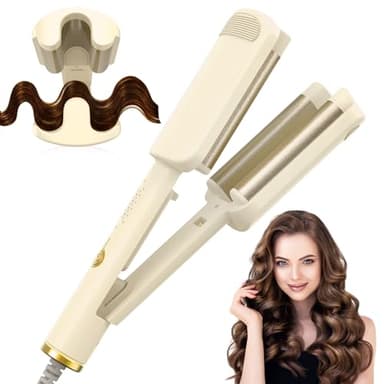 AISEELY Boucleur a Cheveux 3 Tete, 32MM Fer à Friser, 4 Températures Réglables, Anti-Brûlure, Convient aux Débutants,Fer a Friser Boucler pour Cheveux Longs Courts, Styliseur de Vagues - Blanc Cassé