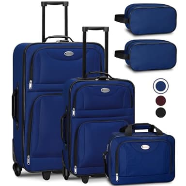 Juskys Trolley Ensemble de valises 5 pièces - 60 et 34 litres, 2 Roues, Coque Souple, Tissu Hydrofuge, légères, Bagage à Main - valises Bleues