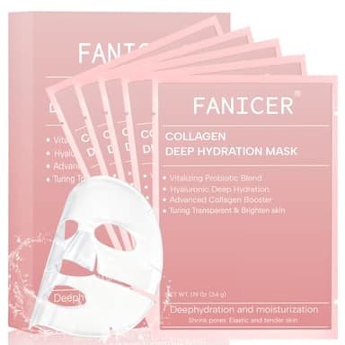 5 Pièces Collagen Mask, Collagène Masque Hydratant Visage, Masque Collagène, Resserrement des Pores, Traitement des Rides pour Une Peau éclatante
