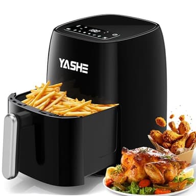 YASHE 4,2L Friteuse Sans Huile avec écran Tactile LED en Verre Trempé, 1500W 6 Menus Préréglés, Température & Minuterie Réglables, Panier Antiadhésif Compatible Lave-Vaisselle, Cuisson Sans Huile